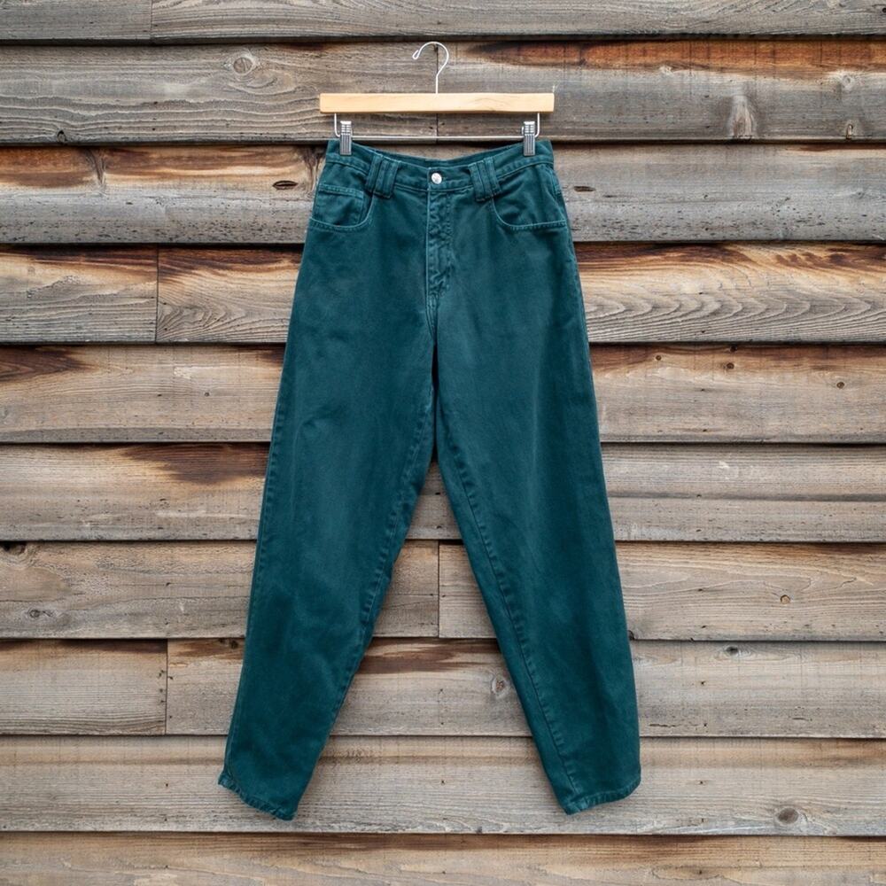 Paris Express Vintage High-Rise Tapered Green Denim Jeans 5 - 27”